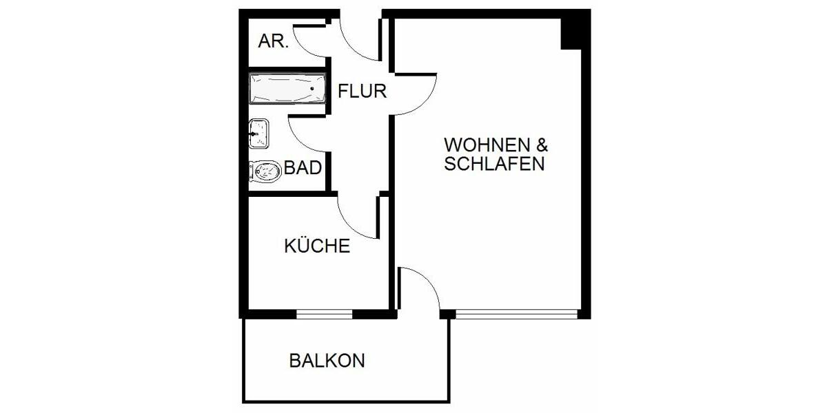 Etagenwohnung Bonn Lannesdorf - 1 Zimmer, 39 m&sup2;, 559&euro; | Angebot:25153061