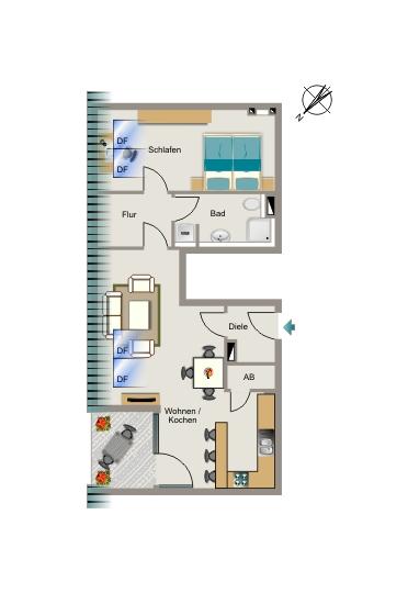 Etagenwohnung Bonn Auerberg - 2.5 Zimmer, 64 m&sup2;, 935&euro; | Angebot:25813919