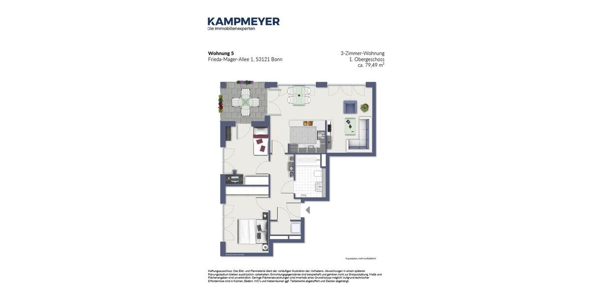 Etagenwohnung Bonn Dransdorf - 3 Zimmer, 79 m&sup2;, 1.190&euro; | Angebot:25416448