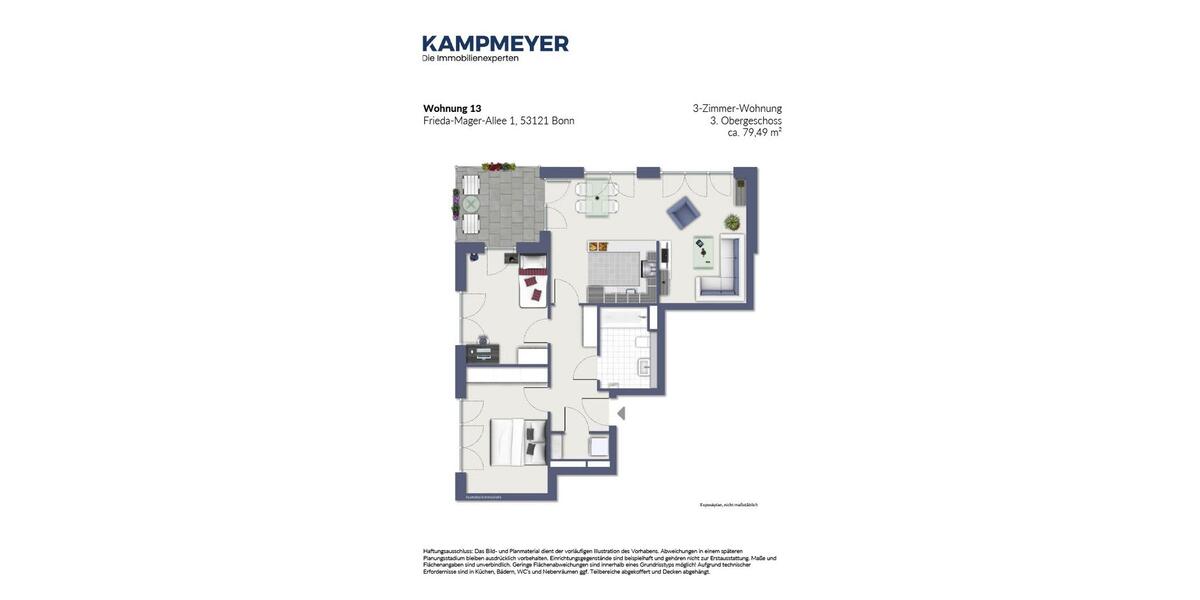 Etagenwohnung Bonn Dransdorf - 3 Zimmer, 79 m&sup2;, 1.230&euro; | Angebot:25102159